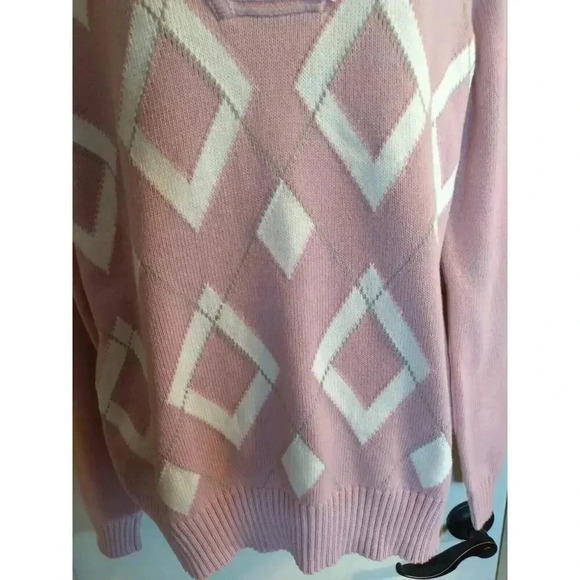 Liz Claiborne Sweater Pink White Shawl Collar Sz L Classic Preppy Sporty - Picture 3 of 10